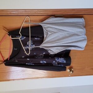 Womens Plus size 3X long sleeve top with sheer front and gray cami.